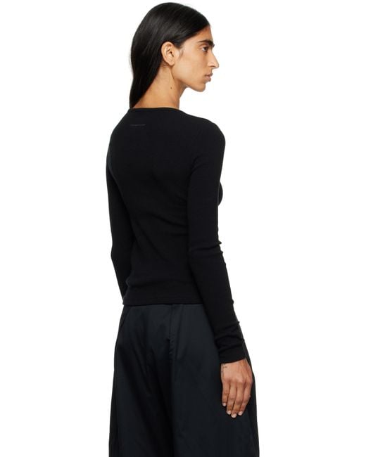 MM6 by Maison Martin Margiela Black Wool Blend Rib Jersey Long-Sleeved T-Shirt