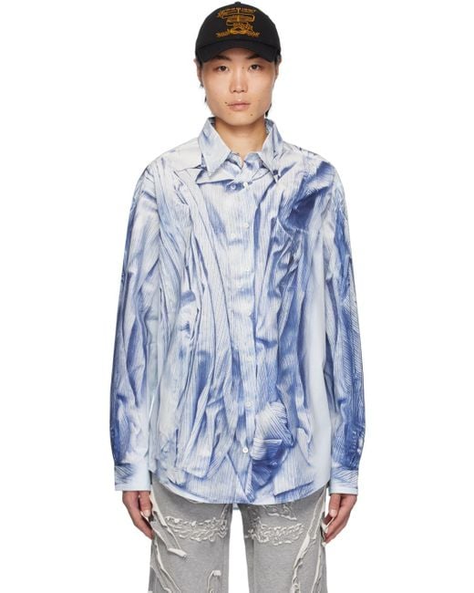 Y. Project Blue Compact Print Shirt for men