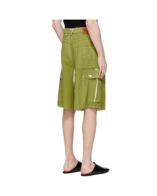 Marni Green Screen-Printed Denim Cargo Shorts for men