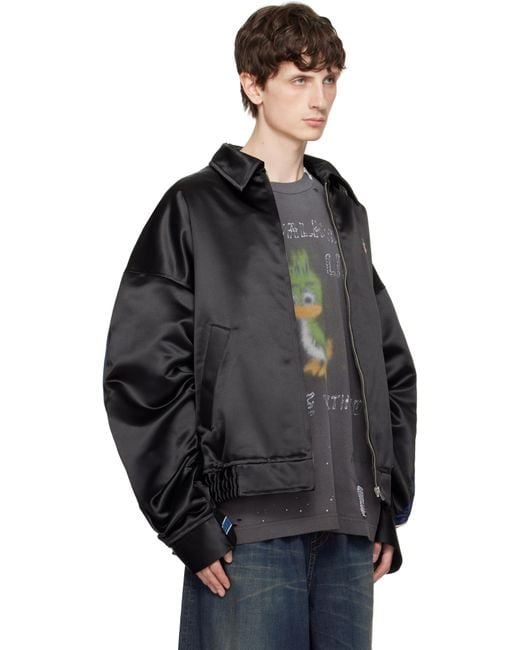 Maison Mihara Yasuhiro Black Both Fronts Satin Bomber Jacket for men