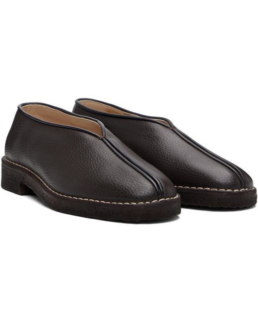 Lemaire Black Piped Crepe Slipper Loafers for men