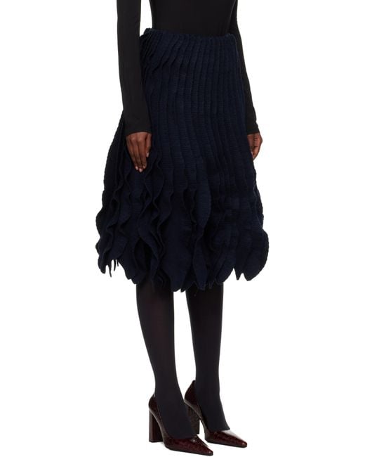 Alaïa Black Tweed Knit Frills Midi Skirt