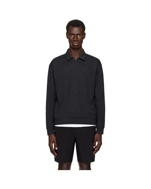 Veilance Black Consola Fleece Midlayer Long Sleeve Polo for men