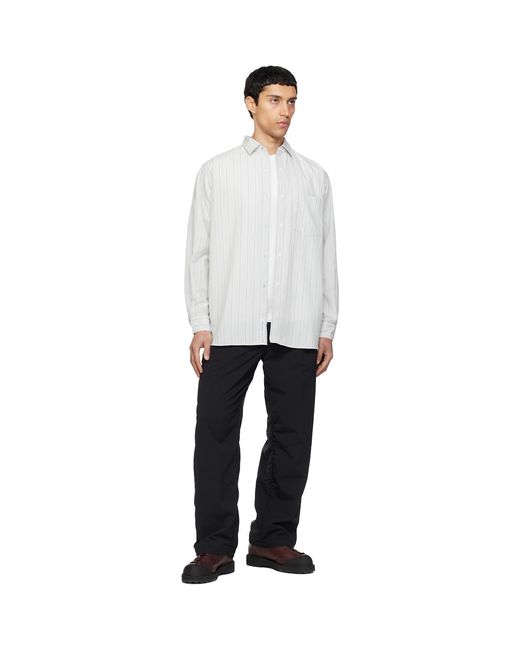 Nanamica White Regular Collar Stripe Wind Shirt for men
