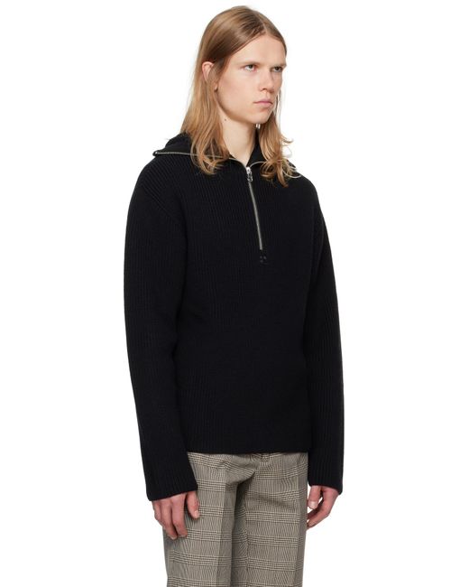 Courreges Black Ribbed Wool Hoodie for men