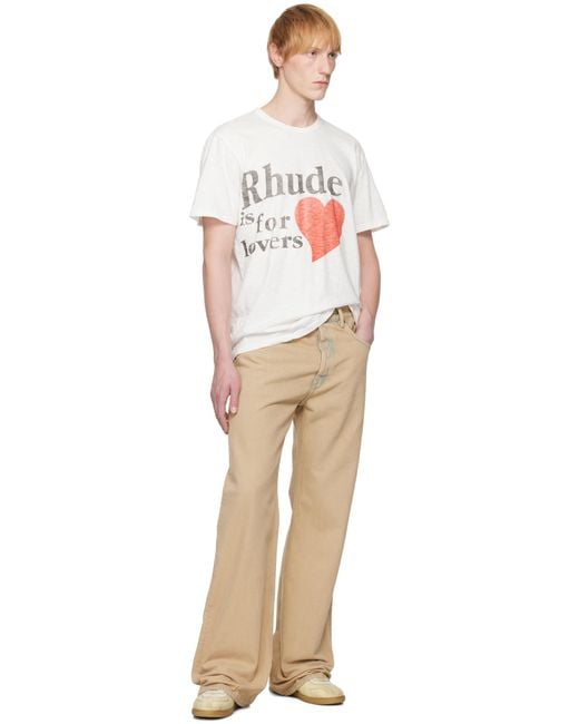 メンズ Rhude ホワイト 'Lovers' スラブ Tシャツ White