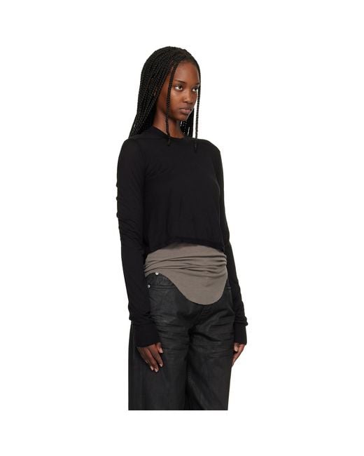 Rick Owens Black Temple Cropped Level Ls T-Shirt
