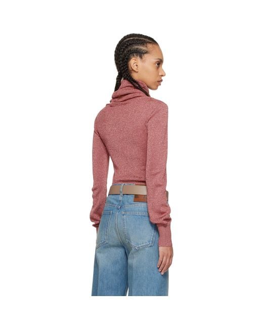 Valentino Red Maglia Solid Lurex Turtleneck