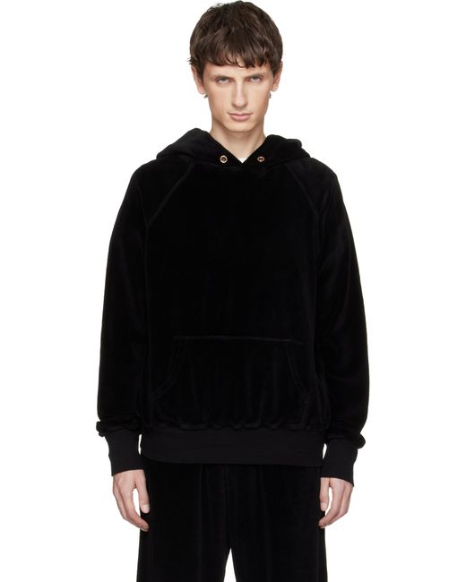 Les Tien Black Velour Classic Raglan Hoodie for men
