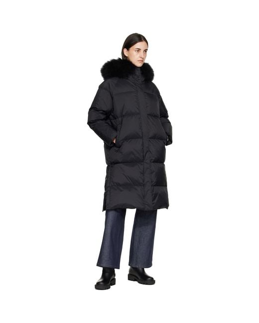 Yves Salomon Black Waterproof Technical Lambswool Trim Long Down Jacket