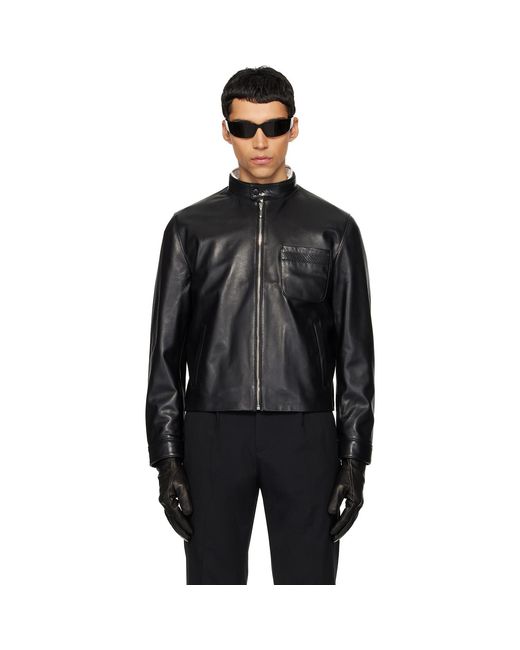 Ernest W. Baker Black Snake Trim Leather Jacket for men