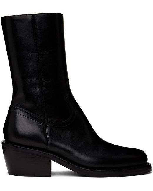 Dries Van Noten Black Square Toe Boots for men
