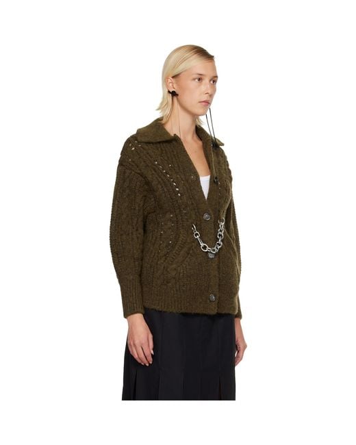 Simone Rocha Green Khaki Sculpted Chunky Knit Chain Detail Cardigan