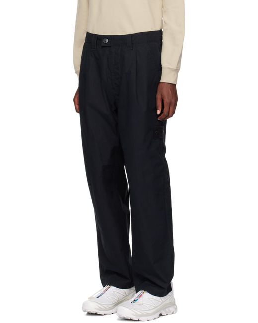 メンズ Stone Island ブラック ロゴパッチ トラウザーズ Black
