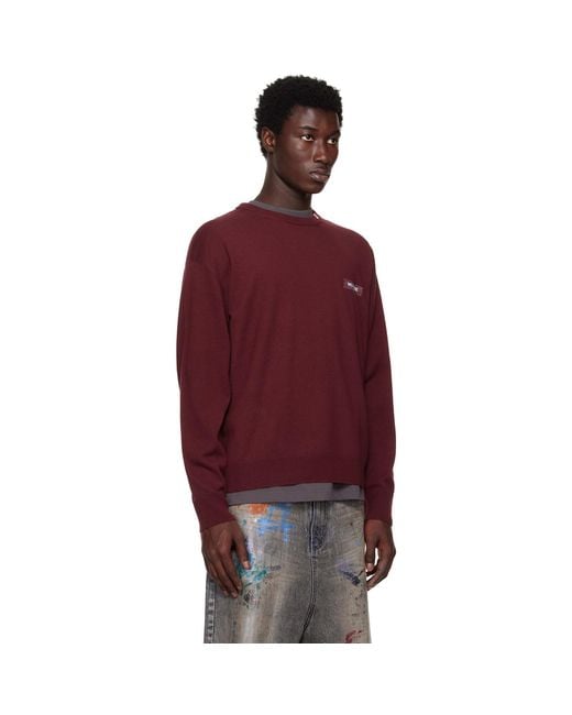 we11done Red Burgundy Logo Knit Pullover Sweater for men