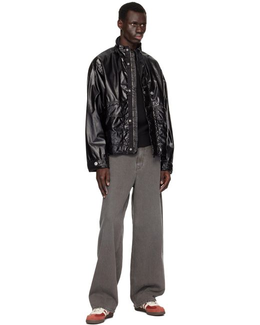メンズ Stone Island ブラック 4100016 Mussola Gommata-Tc ジャケット Black