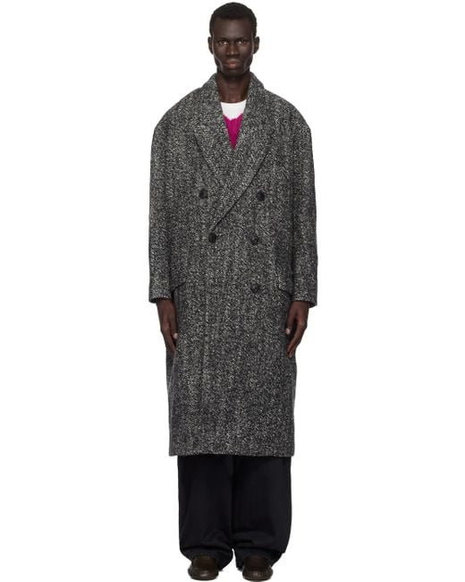 Isabel Marant Black Herringbone Double-Breasted Wool Coat for men