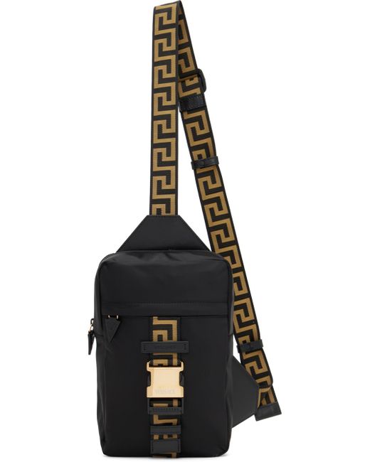 Versace Black Greca Single Strap Backpack for men