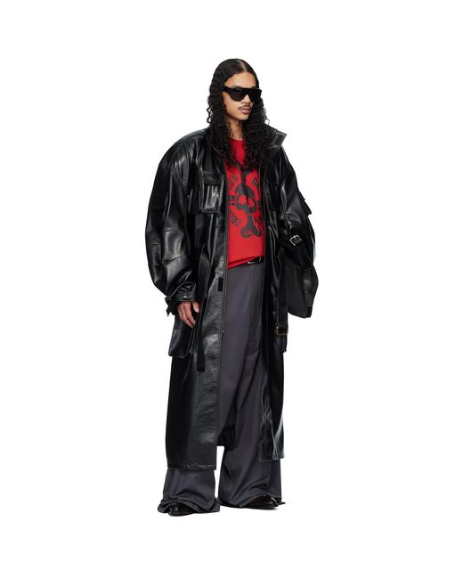 Lu'u Dan Black Ram Cargo Faux-Leather Trench Coat for men