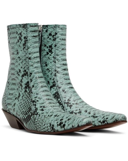 Acne Green Blue Snake Print Ankle Boots