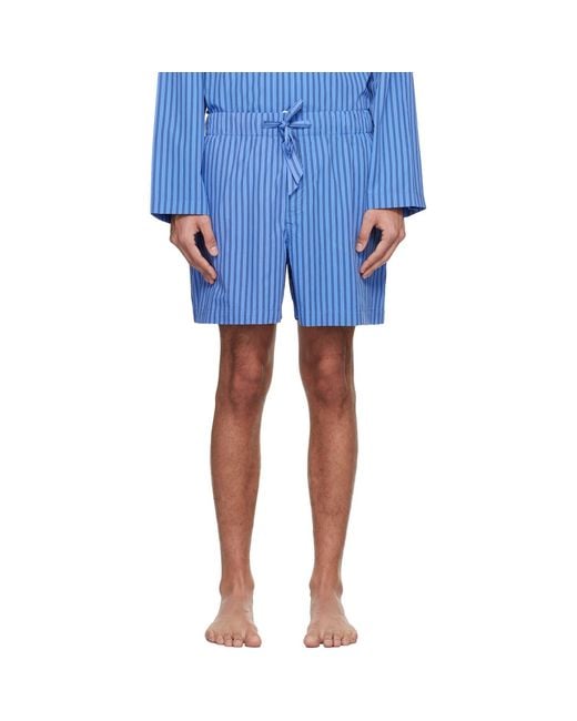 Tekla Blue Poplin Pyjama Shorts for men