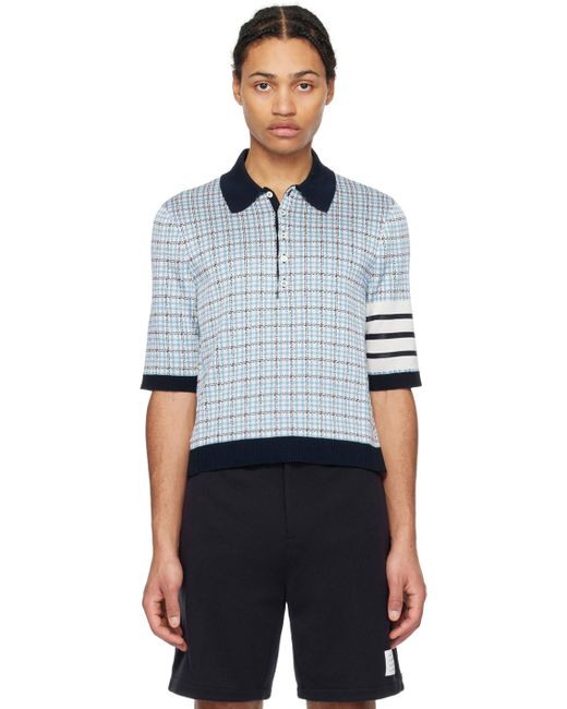 Thom Browne Blue 4-bar Polo for men