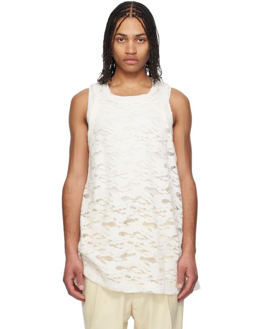 メンズ Comme des Garçons ホワイト ラッセルレース タンクトップ White