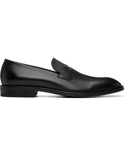 Boss Black Textu-tongue Leather Loafers for men