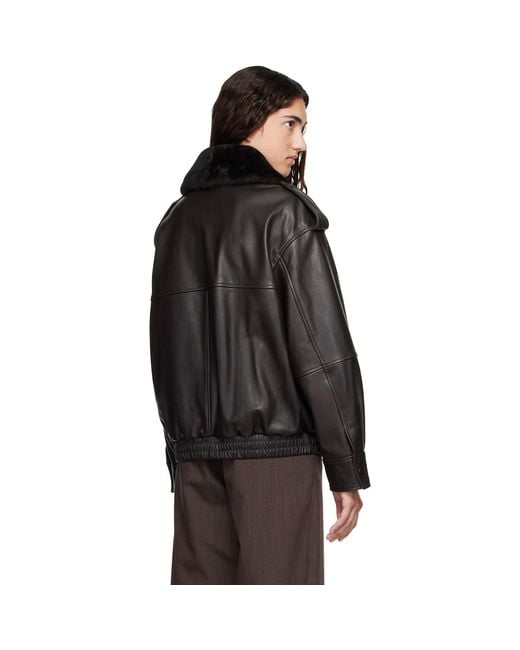 Loulou de Saison Black Russo Leather Bomber Jacket