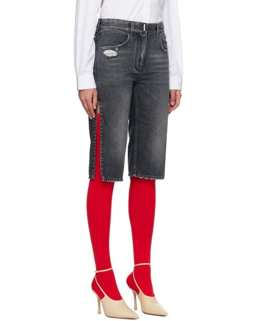 Givenchy Black Gray Distressed Denim Shorts