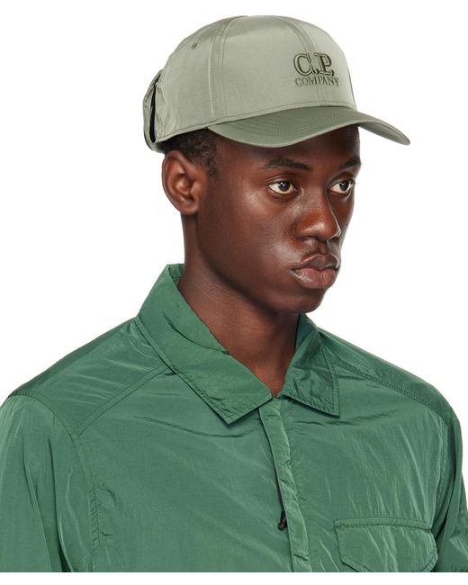 C P Company Green Khaki Chrome-R Goggle Cap for men