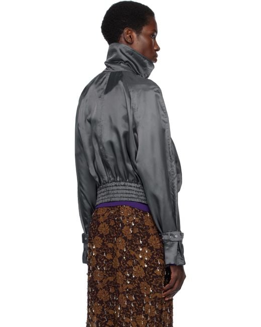 Dries Van Noten Black Satin Bomber Jacket