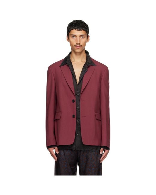 Dries Van Noten Red Burgundy Wool Blazer for men
