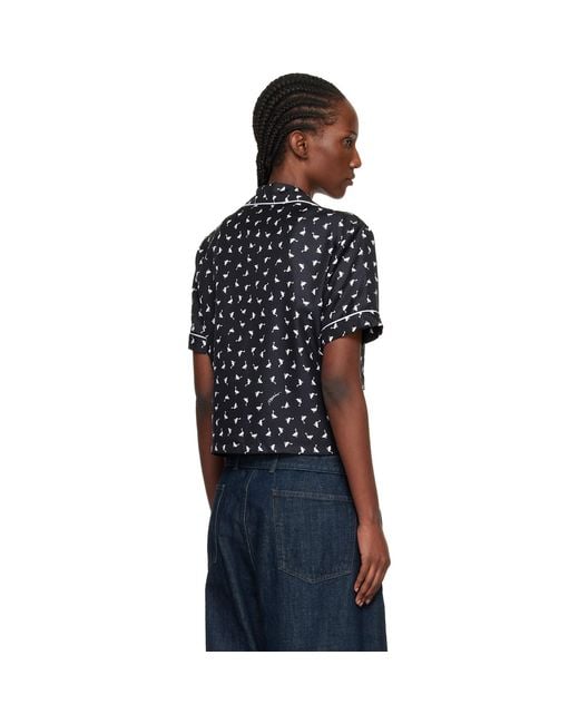 Moschino Black All Over Small Goose Print Silk Twill Blouse