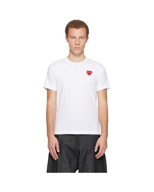 COMME DES GARÇONS PLAY White Rhinestone Emblem Heart T-Shirt for men