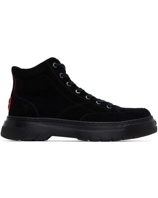 HUGO Black Stacked Logo Boots for men