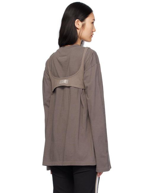 MM6 by Maison Martin Margiela Brown Taupe Numeric Signature Long Sleeve T-shirt