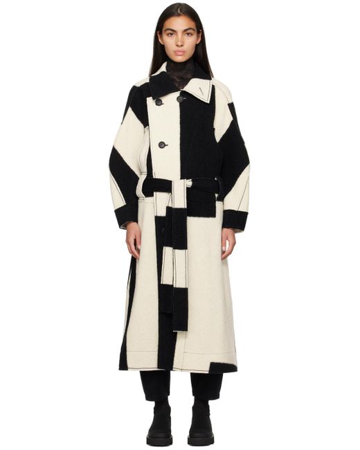 Issey Miyake White & Black Paneled Coat