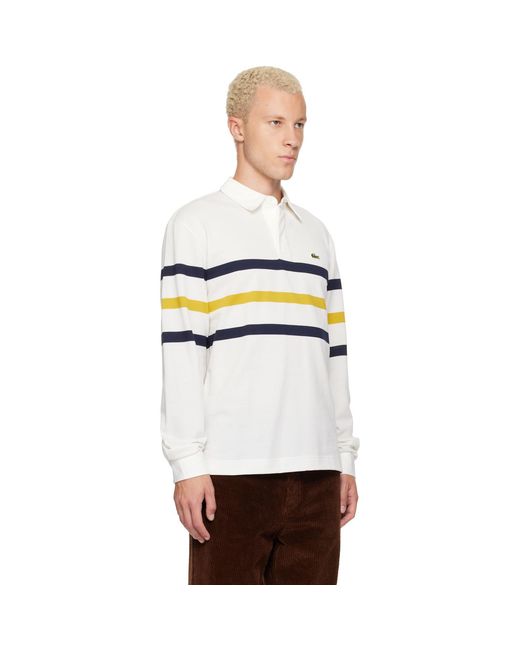 Lacoste White Relaxed Fit Striped Piqué Rugby Polo for men