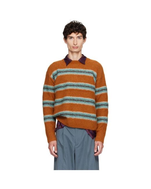 Dries Van Noten Orange Jacquard Wool Sweater for men
