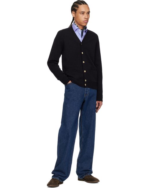 Drake's Black Lambswool 6 Button Cardigan for men