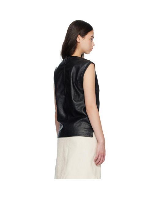 Loulou de Saison Black Fiza Ostrich-Effect Leather Blouse