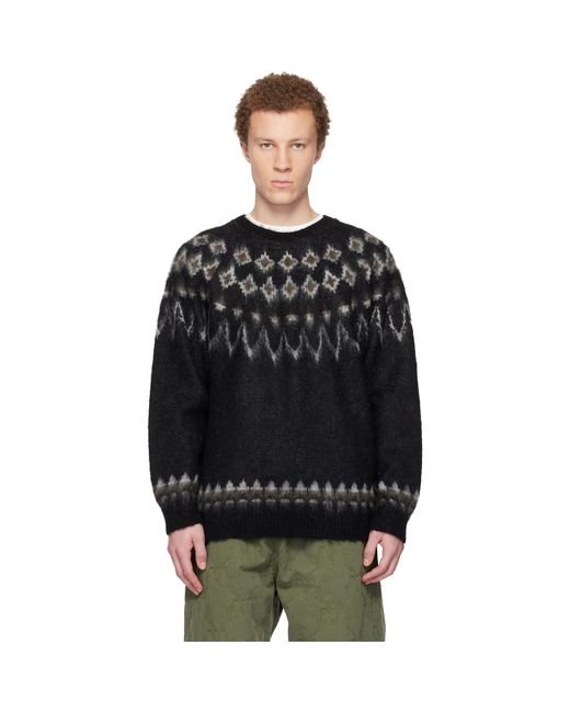 South2 West8 Black Mohair Crew Neck Sweater for men