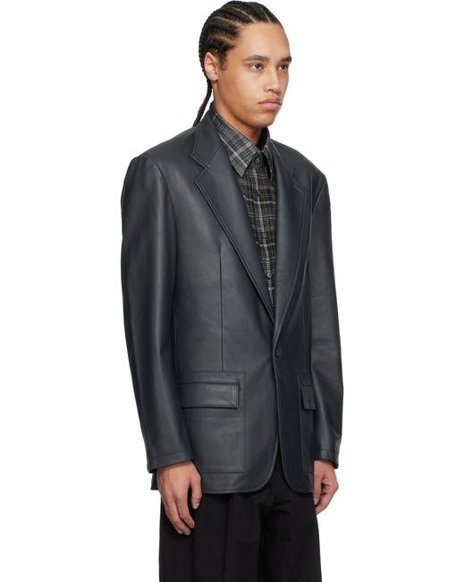 Carter Young Black Single Breasted Leather Blazer for men