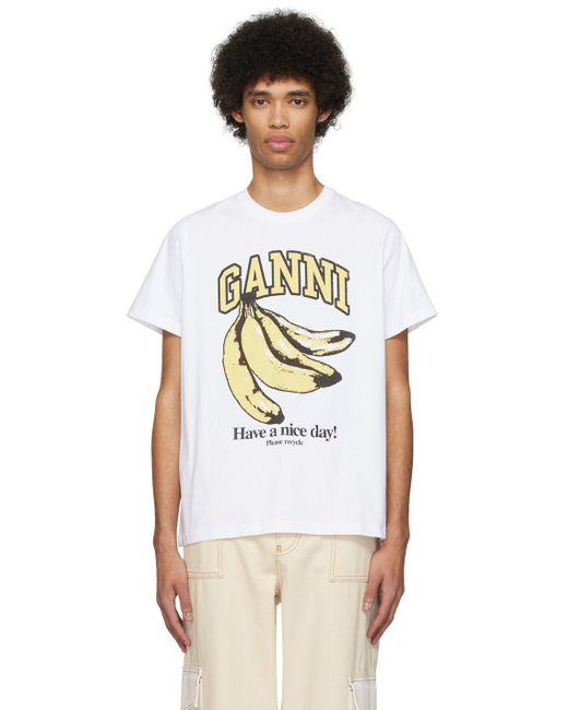 Ganni Multicolor White Banana T-shirt for men