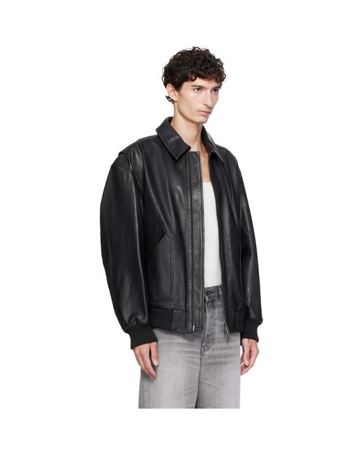 Boss Black Washed Aviator Leather Jacket for men