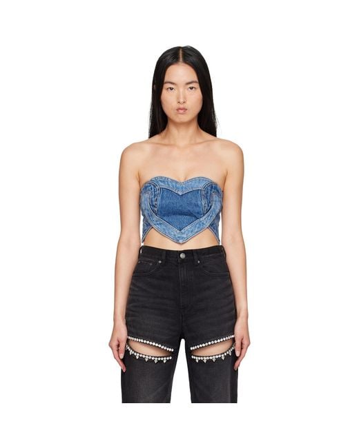 Area Black Patchwork Heart Bandeau Denim Top