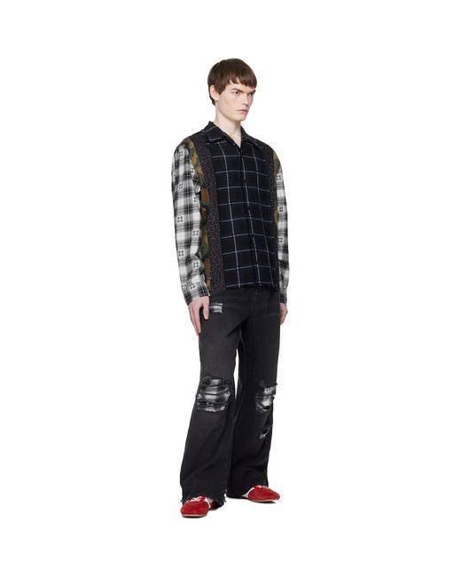 Amiri Black Flannel Repair Baggy Jeans for men