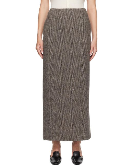 AURALEE Khaki Lama Shetland Wool Tweed Maxi Skirt in Brown | Lyst UK