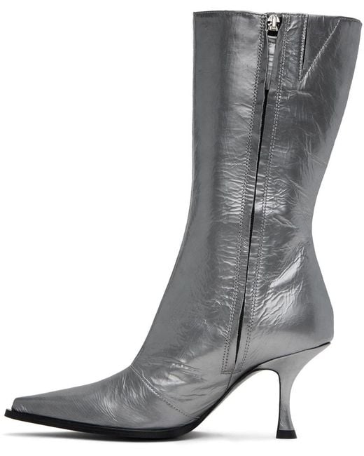 Acne Gray Silver Leather Heel Boots